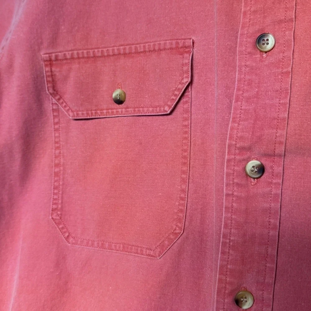 Vintage Banana Republic Safari Shirt Mens Large Red Salmon Pink Cotton Epaulets
